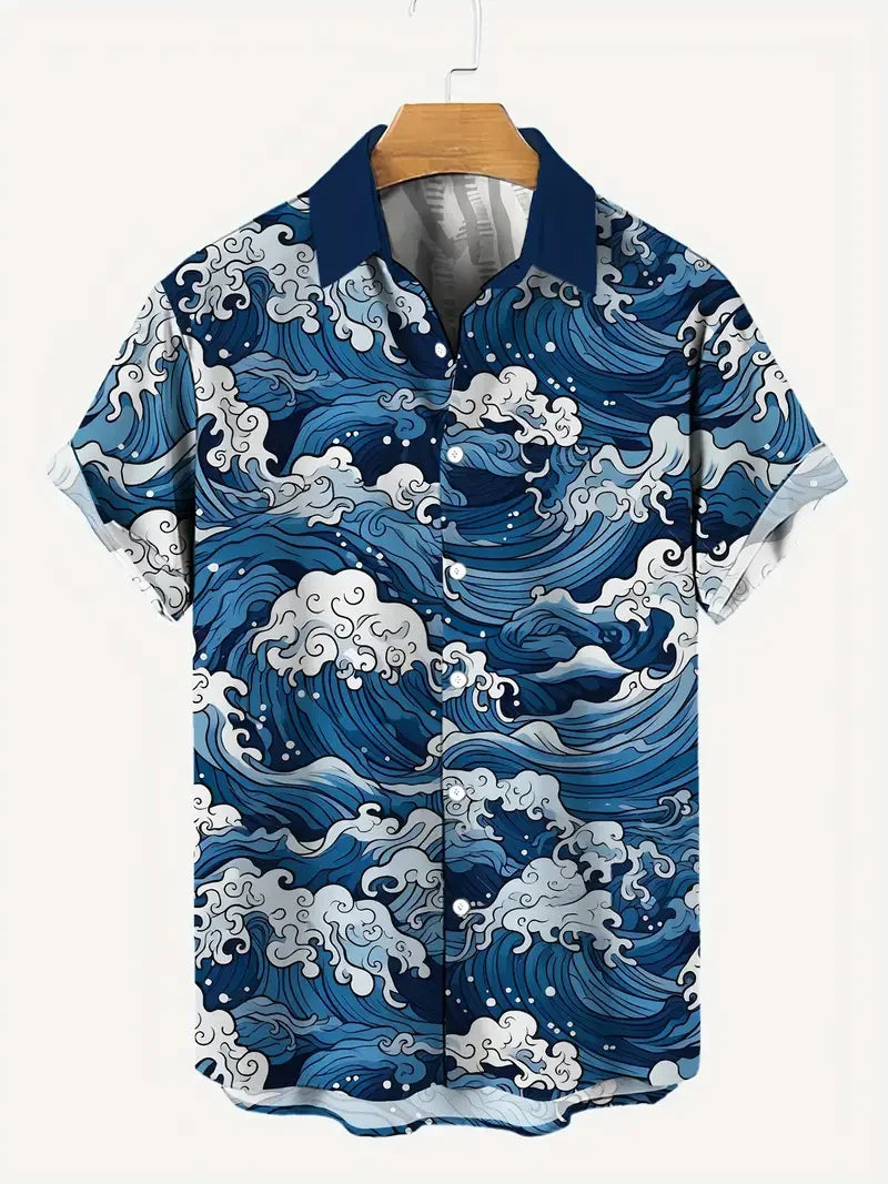 2024 Men's Fashion Short Sleeve Button Up Shirt - Flip Collar Summer Hawaiian Beach Shirt Comfortable High Quality Fabric
