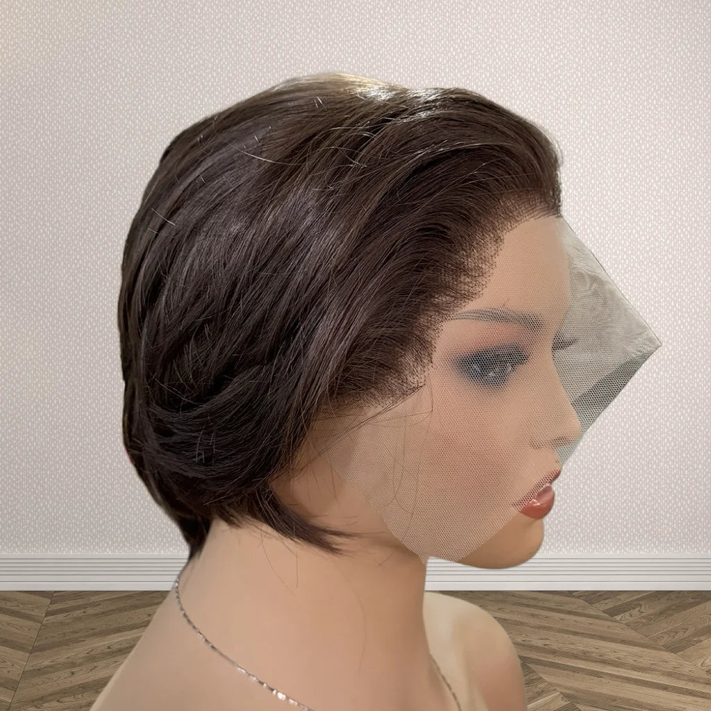 Chocolate Brown Wig Pixie Cut Hair Synthetic Lace Wig For Women Natural Hairline Lace Short Bob Brown Wig Front Cosplay Wear