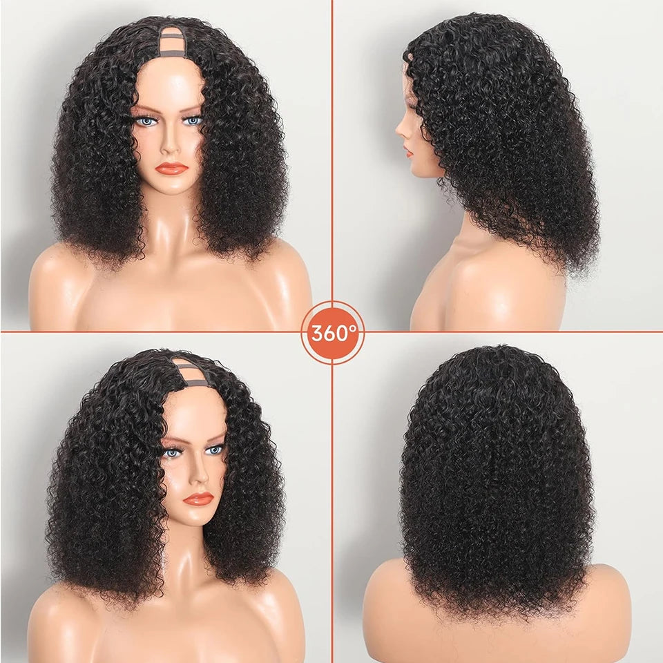 Glueless Upgrade U Part Human Hair Wig 180% Density Kinky Curly Wigs for Women No Leave Out No Glue Beginner Friendly Natural