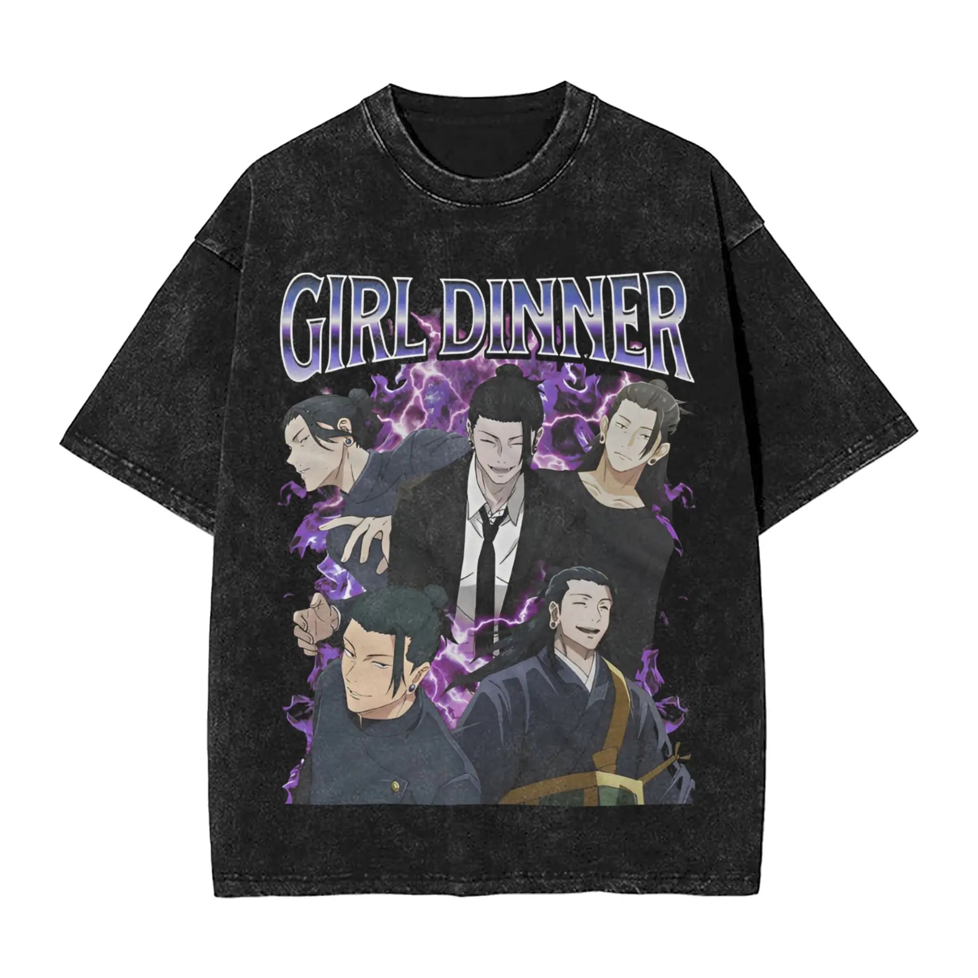 Suguru Geto anime girl dinner  Merch Washed T Shirt Men Women Streetwear Hip Hop T-Shirt Printed  Tee Shirt Cotton