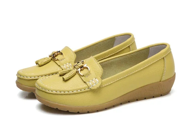 Spring Summer Breathable Casual Loafers For Women Platform Leather Comfort Wedge Moccasins Ladies Vulcanized Sneakers 44