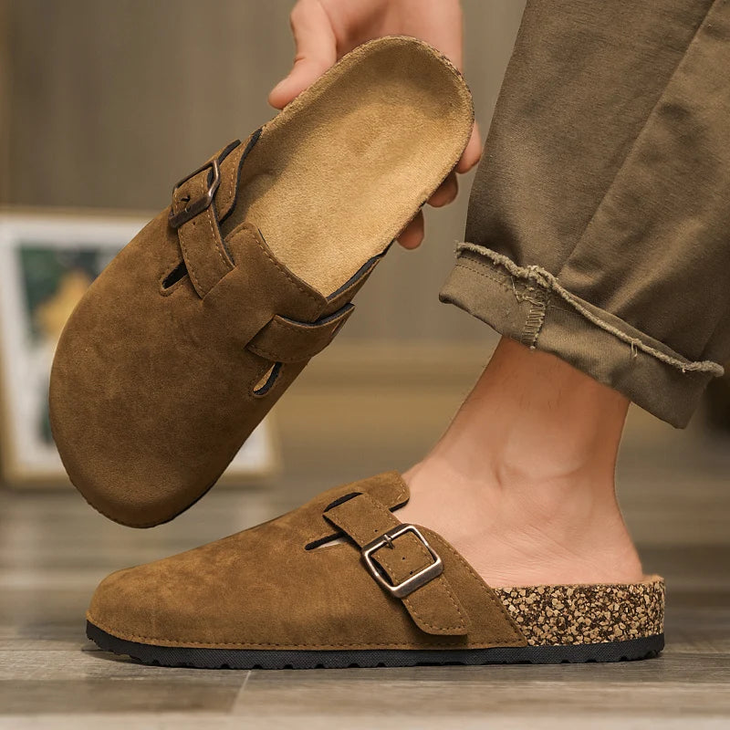 Plus Size 47 Men Half Shoes Casual Loafers Cork Clogs Slippers Fashion Suede Slip-on Flat Sandals soft-Soled Casual Sandals