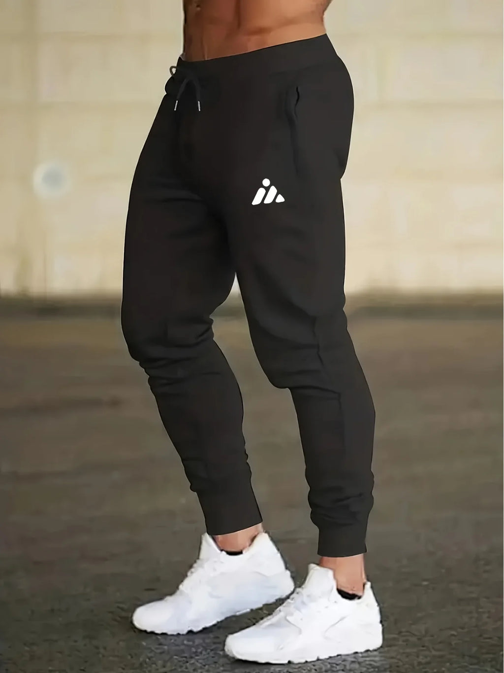 Men's Casual Sports Pants with Drawstring & Letter Print High Quality Fabric Slight Stretch Loose Fit for Spring Autumn Outdoor