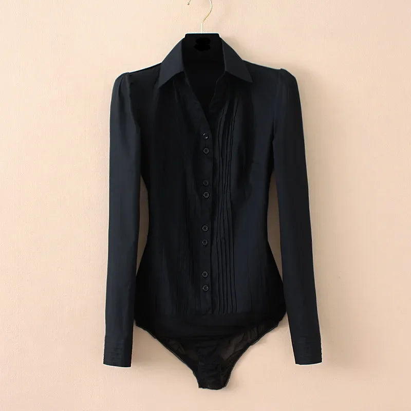 Office Work Outfits Long Sleeve And Short Sleeve Bodysuits White Shirts Black Blouses Fashion Rompers Elegant Overalls For Women