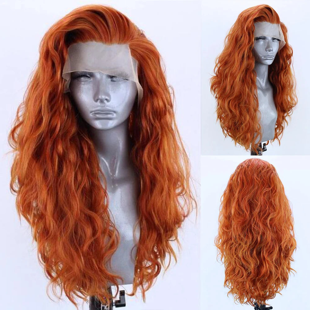 AIMEYA Water Wave Synthetic Lace Wig Natural Looking Lace Front Wigs for Women Free Part Cosplay Party Wig Heat Resistant Wigs