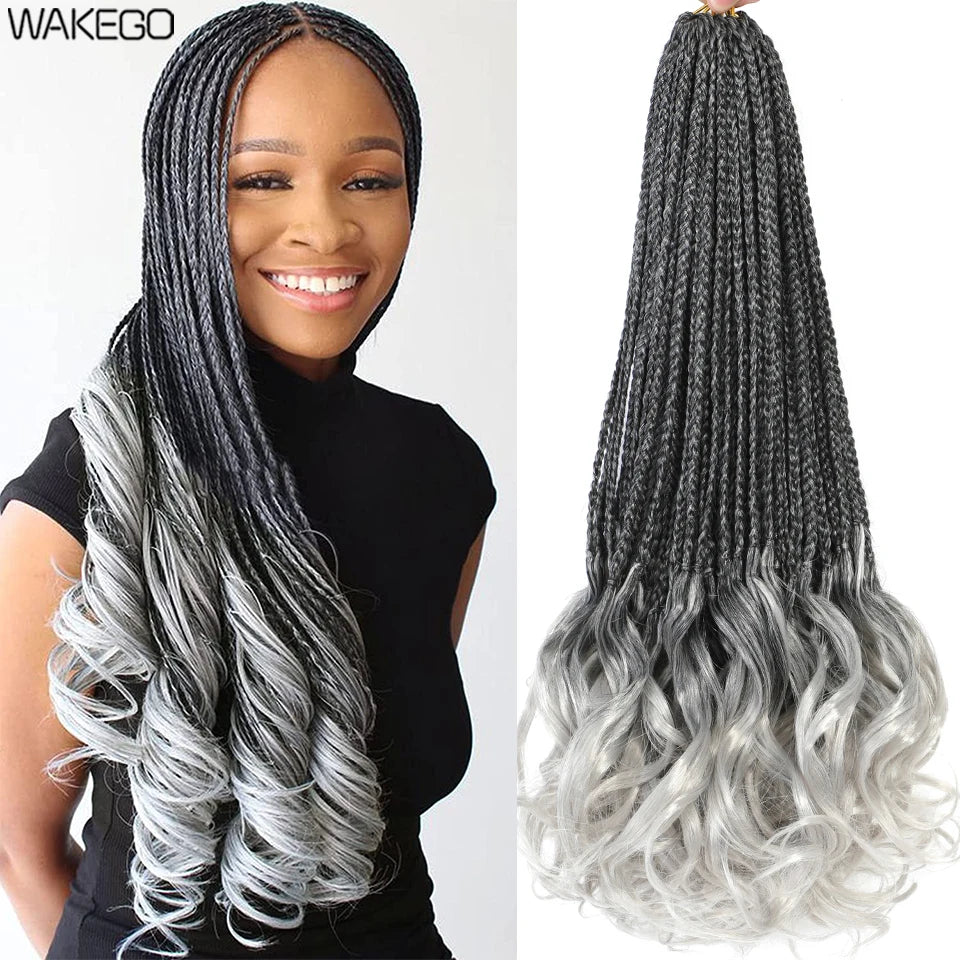 24 18 14 Inches French Curly Crochet Braids New Goddess Box Braids Bouncy French Curl Braid Hair Crochet Synthetic Braiding Hair