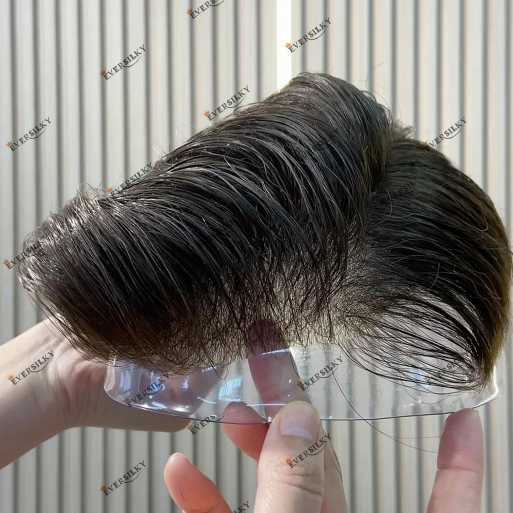 Undetected 0.02mm Thin Skin Natural Hairline Human Hair Men Toupee Black Gray Brown Blonde Male Hair Light Capillary Prosthesis