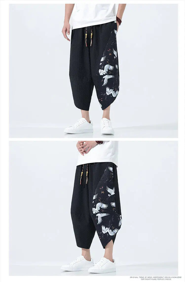 Summer Shorts Men Japanese Style Retro Comfortable Breathable Beach Pants Men Elastic Waistband Thin Loose Harun Casual Trousers