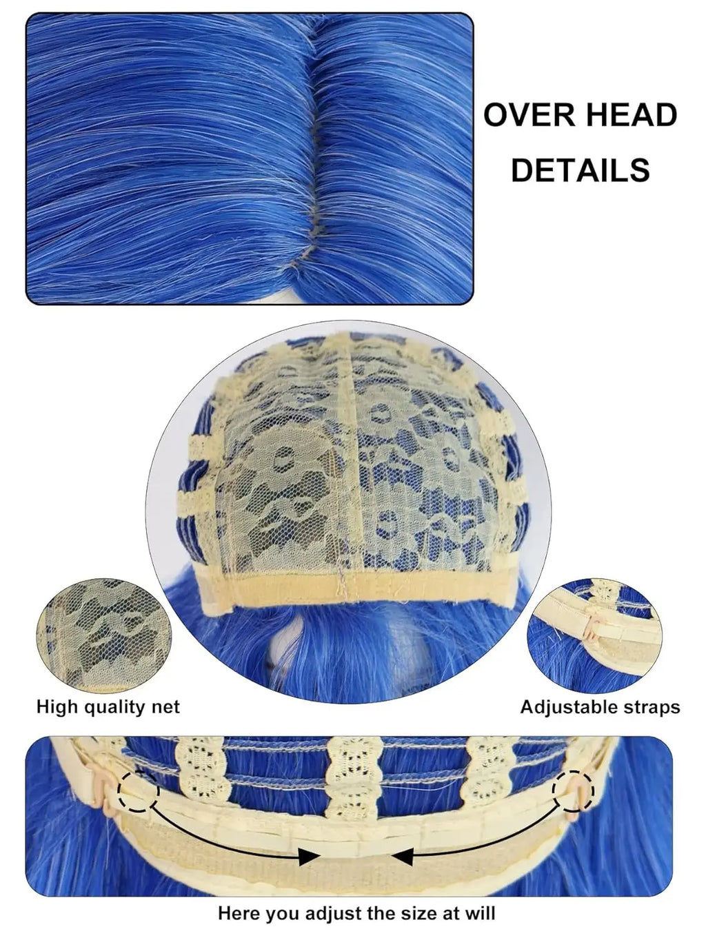 Synthetic Blue Sadness Wig【+Wig Cap+Glasses】Short Blue Bob Wigs Cosplay Wig Women Straight Blue Wig Costume Outfit Halloween