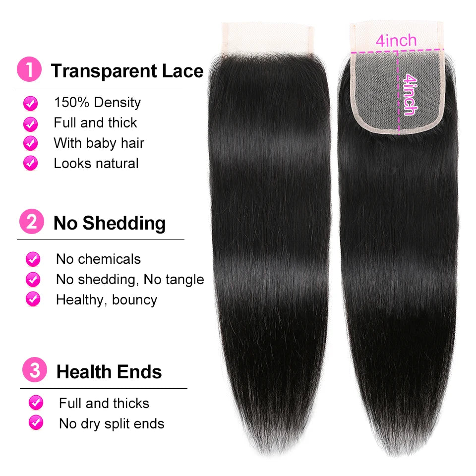 2x6 Lace Closure Peruvian Straight Closure 5x5 100% Human Hair Rtraight 13x4 Lace Frontal Closure 4x4 Natural Color Remy Hair
