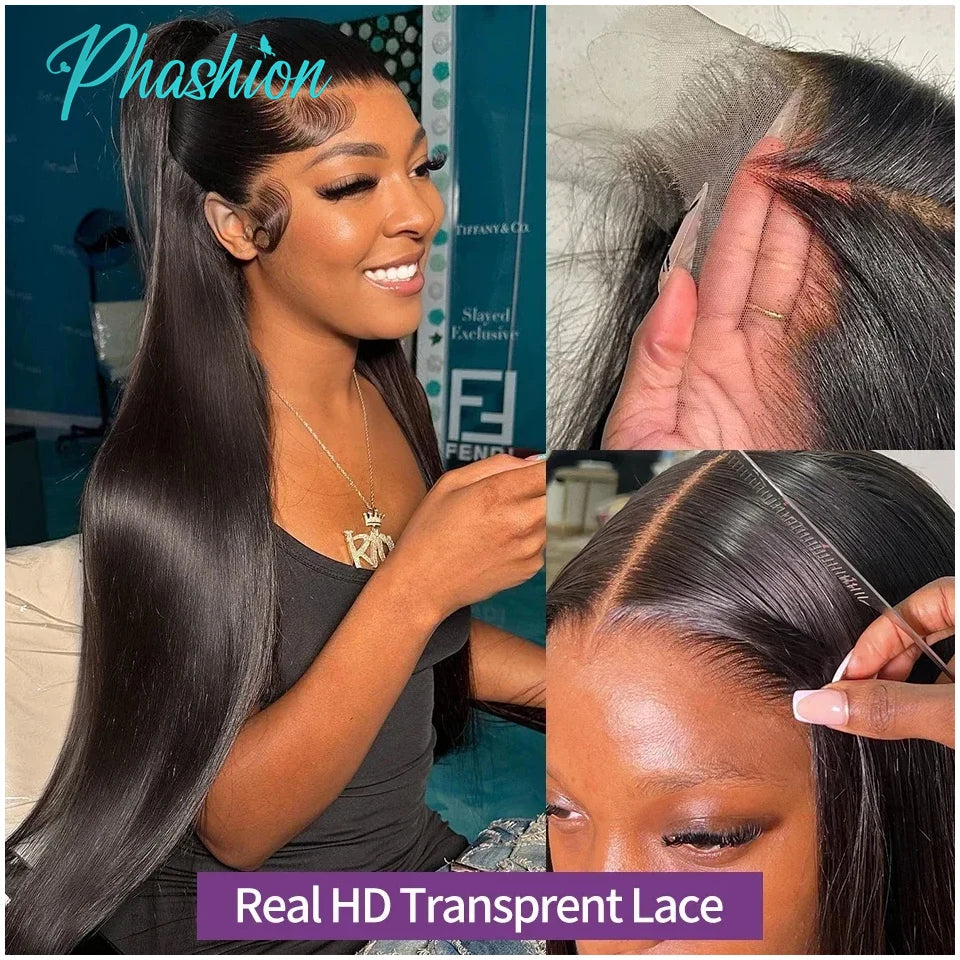 Phashion 26 28 30 Inch 13x6 Lace Frontal only Straight Pre Plucked Swiss Transparent Full Front Body Wave 100% Remy Human Hair