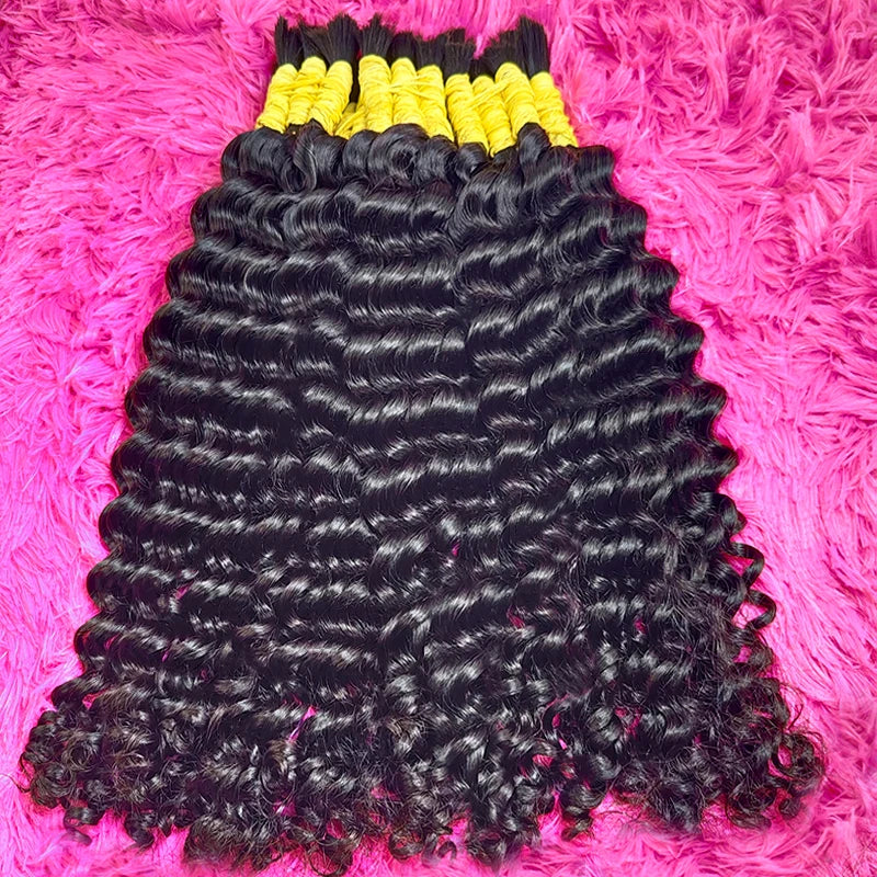 Bulk Braiding Hair 100% Human hair Virgin Deep Wave Unprocessed No Weft Boho Braids Human Hair Bulk Extensions Brazilian Remy 1B