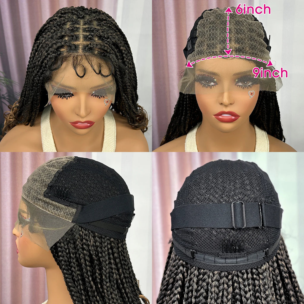 Ombre Synthetic Lace Front Square Knotless Box Braided Wig with Wavy Ends Lace Frontal Braids Wig with Baby Hair for Black Women