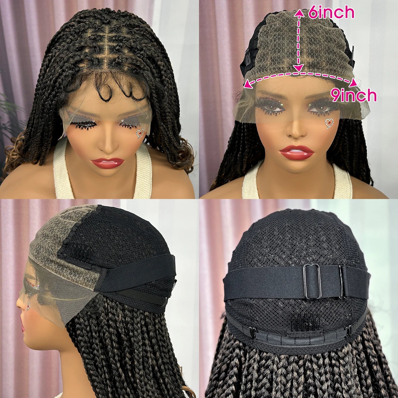 Ombre Synthetic Lace Front Square Knotless Box Braided Wig with Wavy Ends Lace Frontal Braids Wig with Baby Hair for Black Women