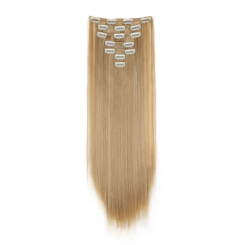 16 clips Synthetic Long Straight Hair Extensions Clips in Hair Black Brown 6Pcs/set Hairpiece for Women