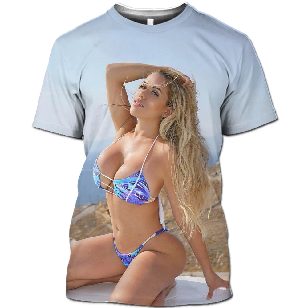 Hot Sexy Model Beach Bikini Summer Man T-shirt Swimsuit Personality Hip Hop Funny Alternative Street Quick Dry Short Sleeve 6XL