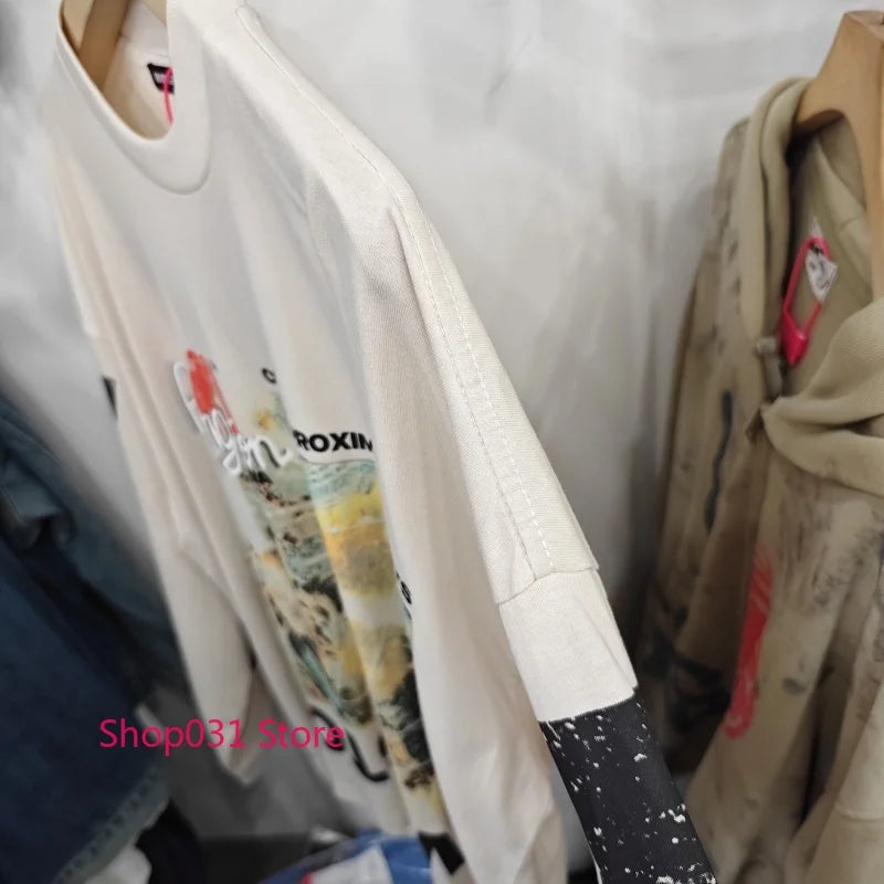 R123 Long Sleeve T Shirt Vintage Washed 100% Cotton Loose Fit Casual Mens Pullover  oversized t shirt