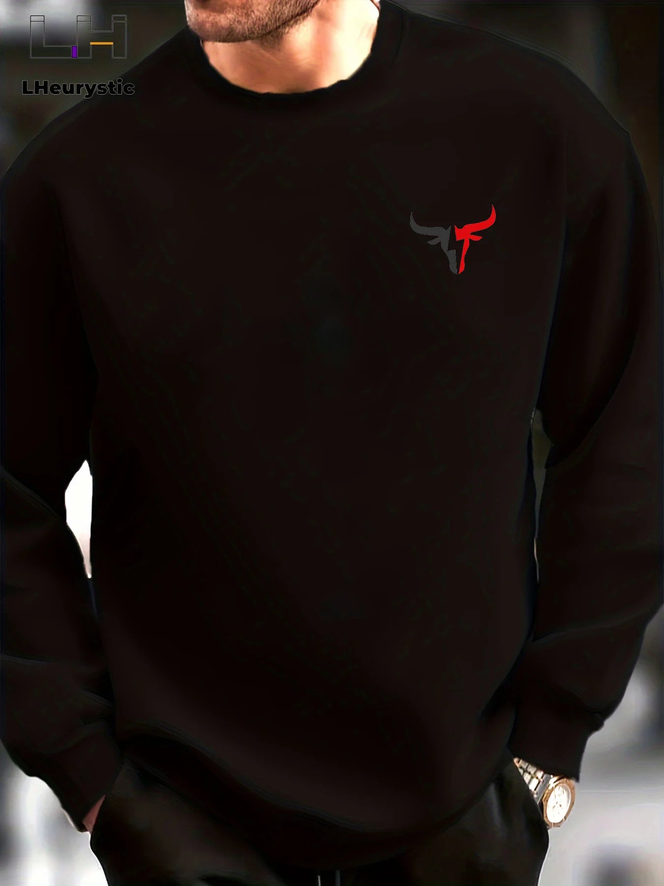 Men's autumn and winter casual loose fashion classic bull pattern printed long sleeved round neck sweatshirt