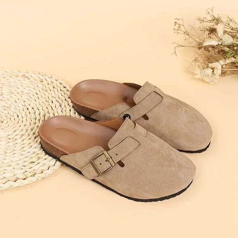 2026 Fashion Women Casual Faux Suede Slippers Wedges Heel Cork Mules Platform Clog Non Slip Sole Buckle Outdoor Home Shoes35--44