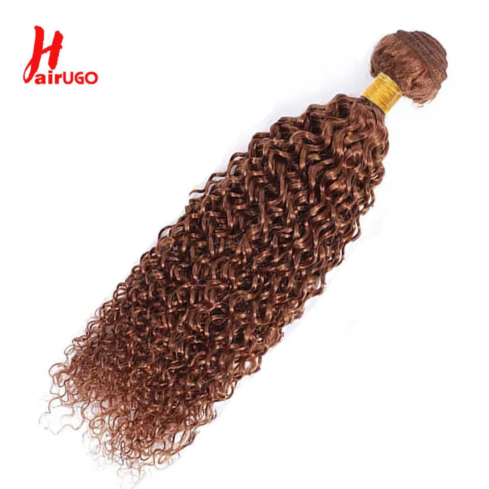 HairUGo Brazilian Kinky Curly Hair Bundles 27# Brown Remy 1/2/3 Kinky Curly Human Hair Weave Hair Extensions Blonde Hair Weaving