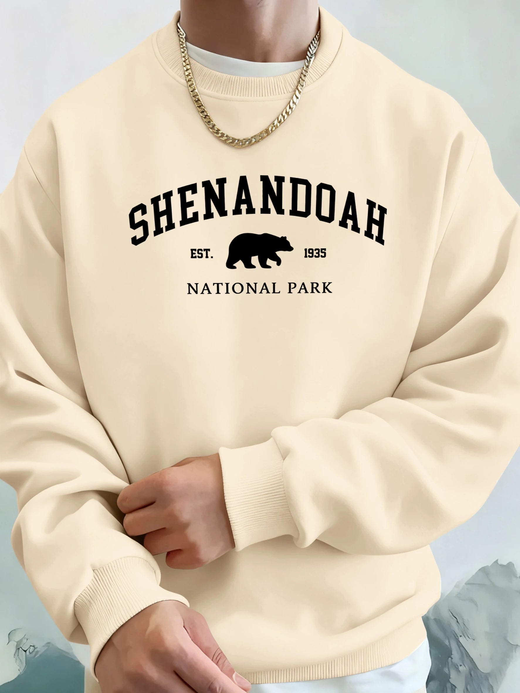 Senandah National Park Bear Prints Hoodie Men Warm Pocket Hooded Pullover Fleece Basics Sweatshirts Comfortable Sport Streetwear