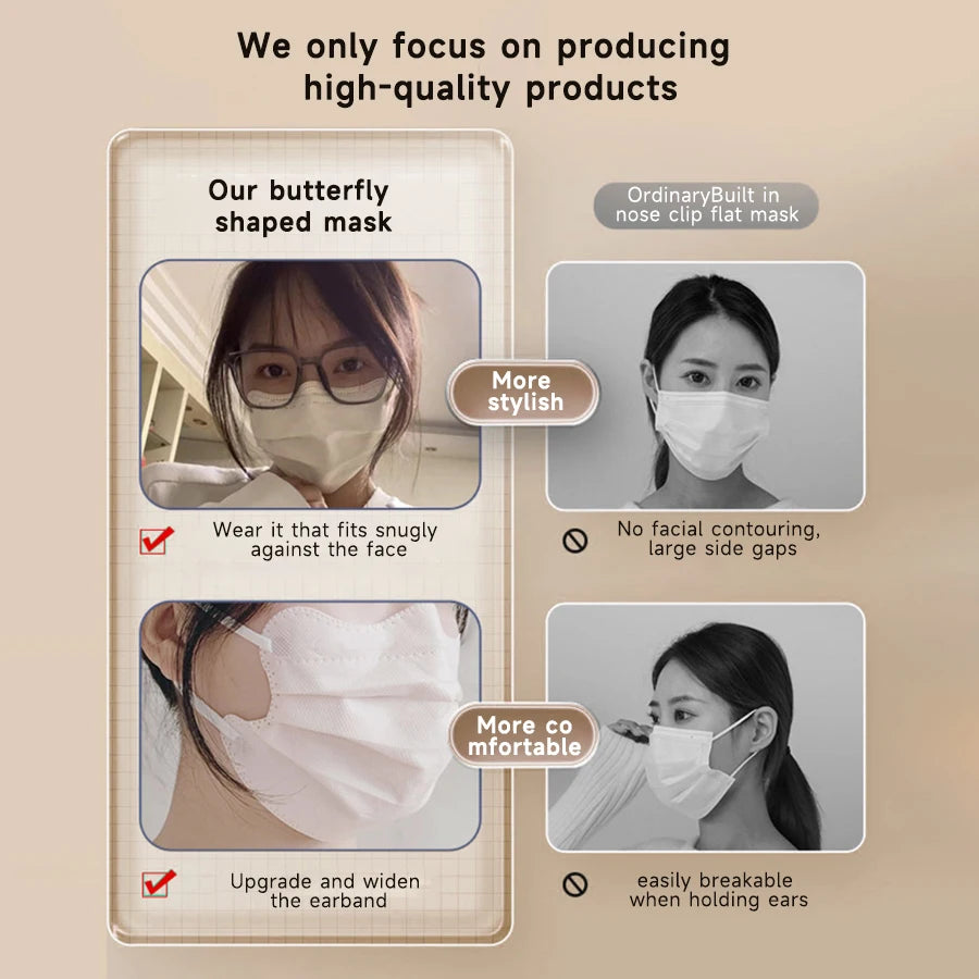 1-100pcs Disposable Face Mask Individually Wrapped 3 Layer Morandi Color Protective Anti Dust Face Cover Fashion Shape Design M