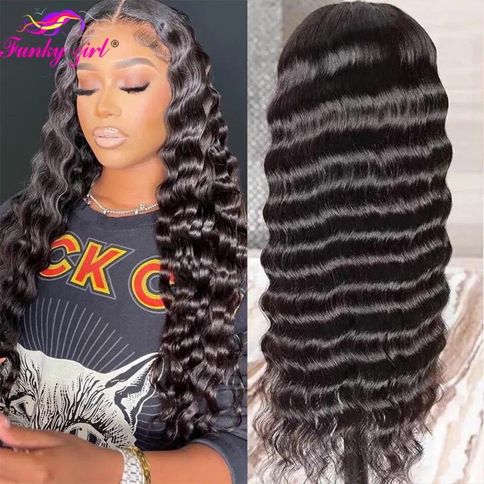 Loose Deep 100% Human Hair Lace Front Wigs For Women Transparent Lace Frontal Remy Human Hair Wig Natural Color Deep Curly Wigs