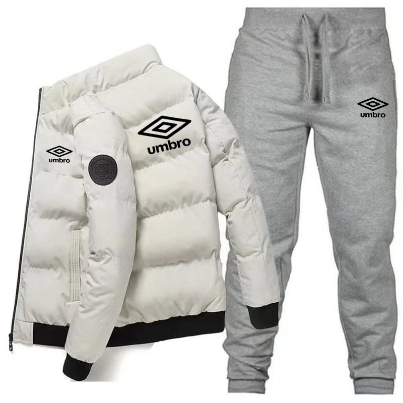 2025 Winter Fashion Umbro Men's High-quality Polyester Fiber Zip-up Warm and Windproof Jacket and Trousers Set