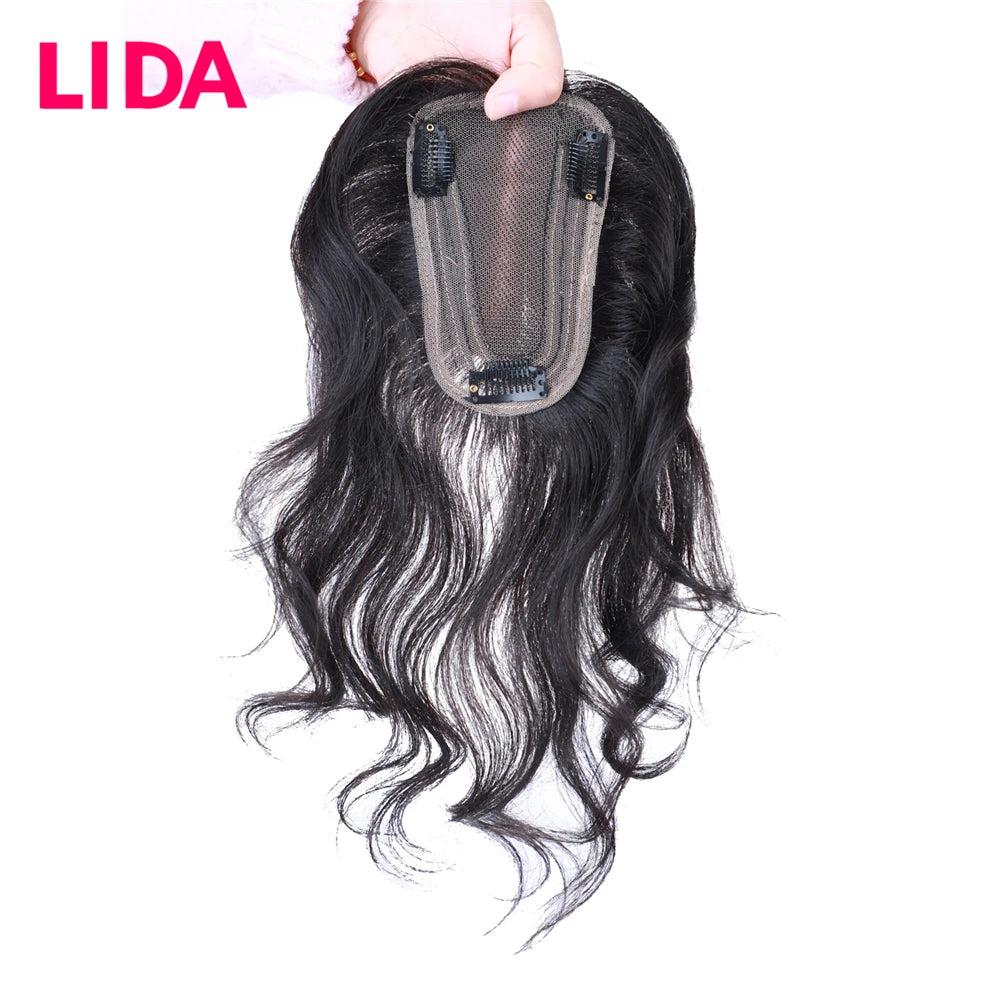 Women Topper Clip-In Silk Top Base Closure 13x8cm Human Hair Pieces Natural Curly Clip-In Closure Cover The White Hair