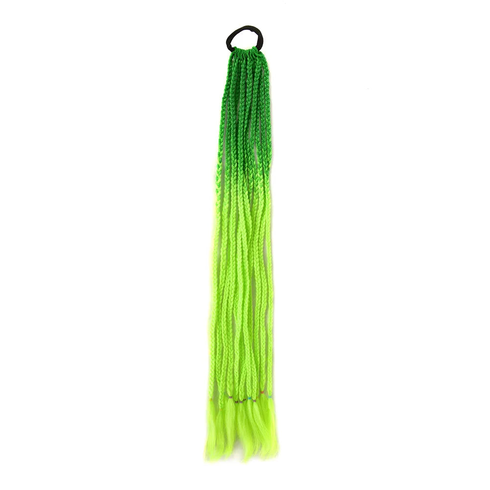 24inch Rubber Band Crochet Mixed Box Braids Plaited Ponytail Synthetic Gradient Dirty Braided Ponytail Hair Extensions for Kids