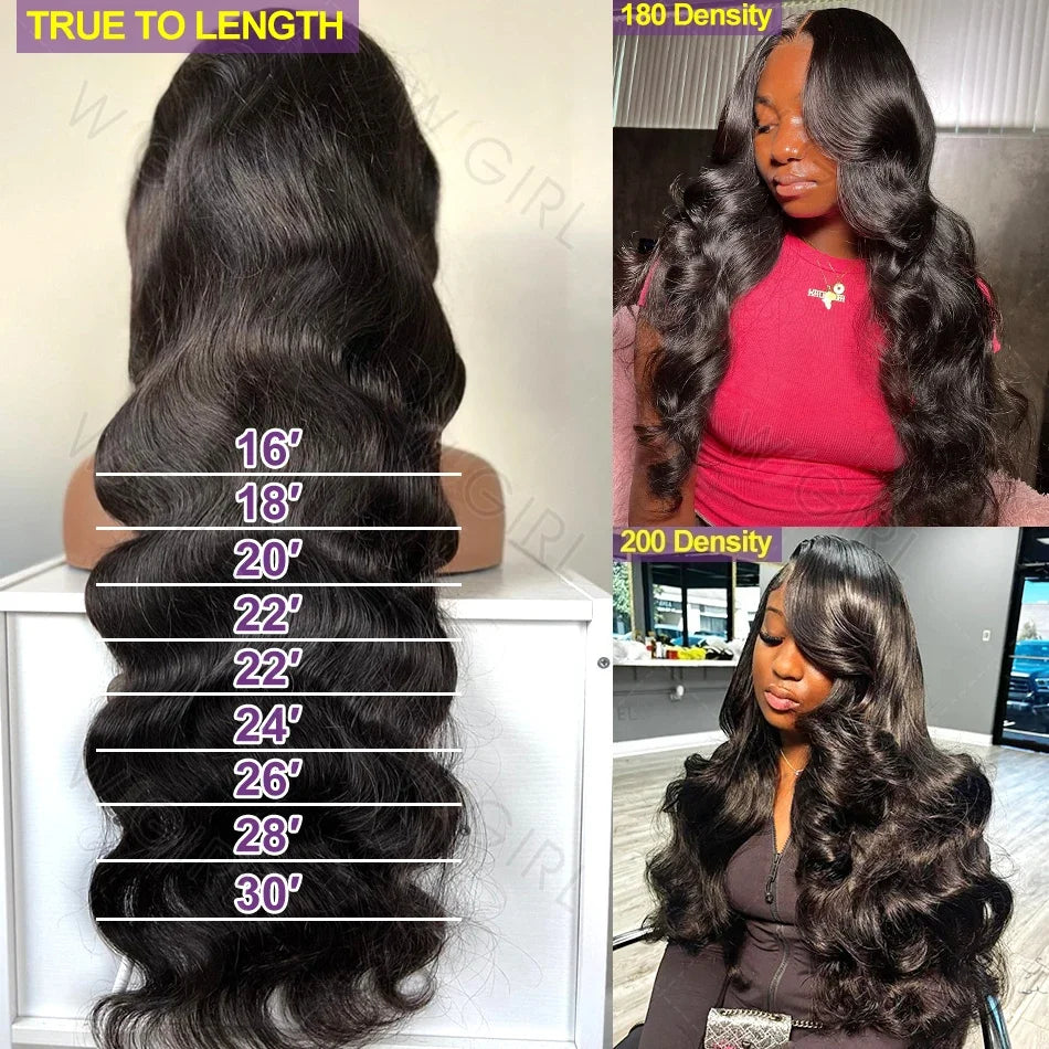 Wigirl High 200 Density 30 40 Inch 13x6 HD Transparent Body Wave Lace Front Human Hair Wigs Brazilian Wavy 13x4 Lace Frontal Wig