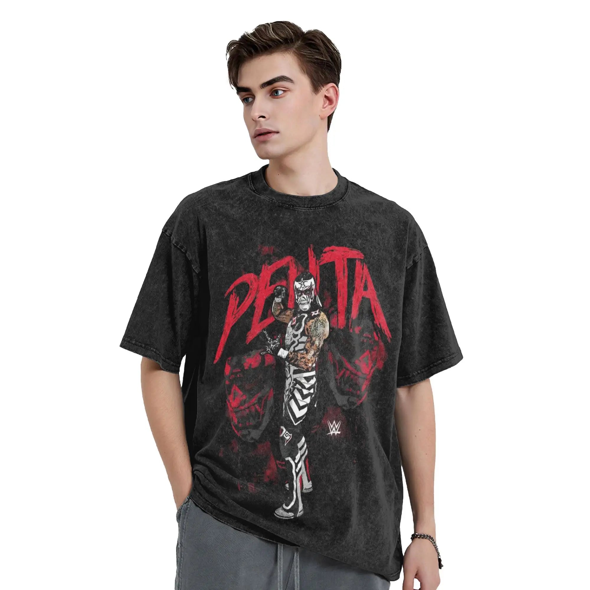Harajuku Washed Shirts Penta wrestler wrestling Outfit Vintage T-Shirts Oversize  Streetwear Short Sleeve Summer Tee Shirt