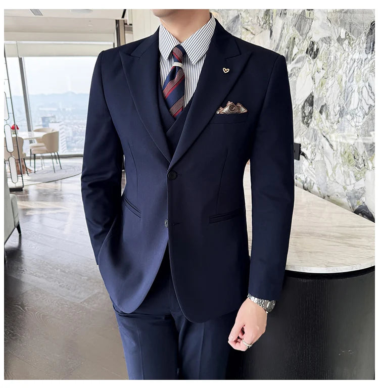 Slim-Fit Three-Piece Set Korean Style Two-Button Groomsmen Formal Wedding Business Suit Handsome Groom Best Man Dress High-