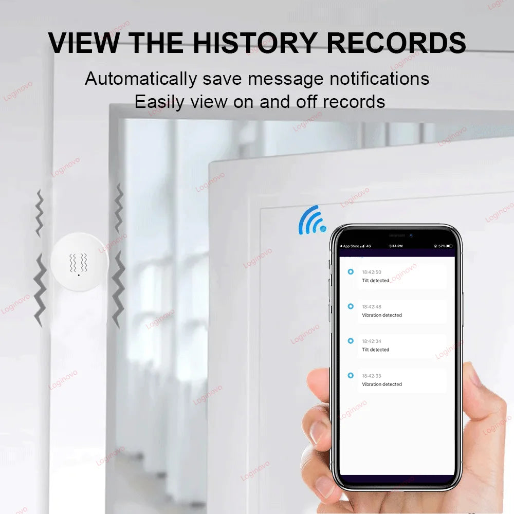 Zigbee Smart Life Vibration Sensor Detection Tilt XYZ Axis Sensor Tuya App Notification Real-Time Motion Shock Alarm Record