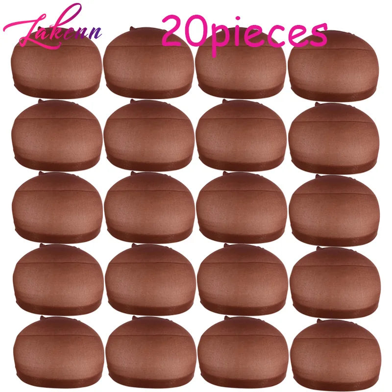 Dark Brown Wig Cap For Lace Front Wigs 20Pcs (10 Packs) Nylon Wig Cap For Wigs Making Stretchy Stocking Wig Caps For Women