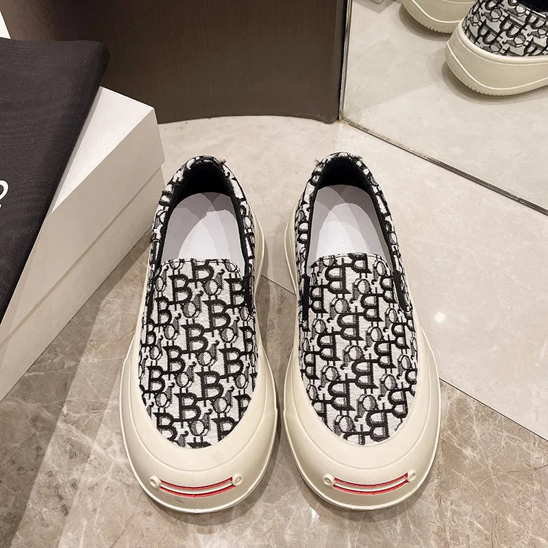 Fashion Designer Women's Platform Sneakers Casual Comfortable Ladies Flat Canvas Shoes Girls Letter Printing Slip-on Loafers