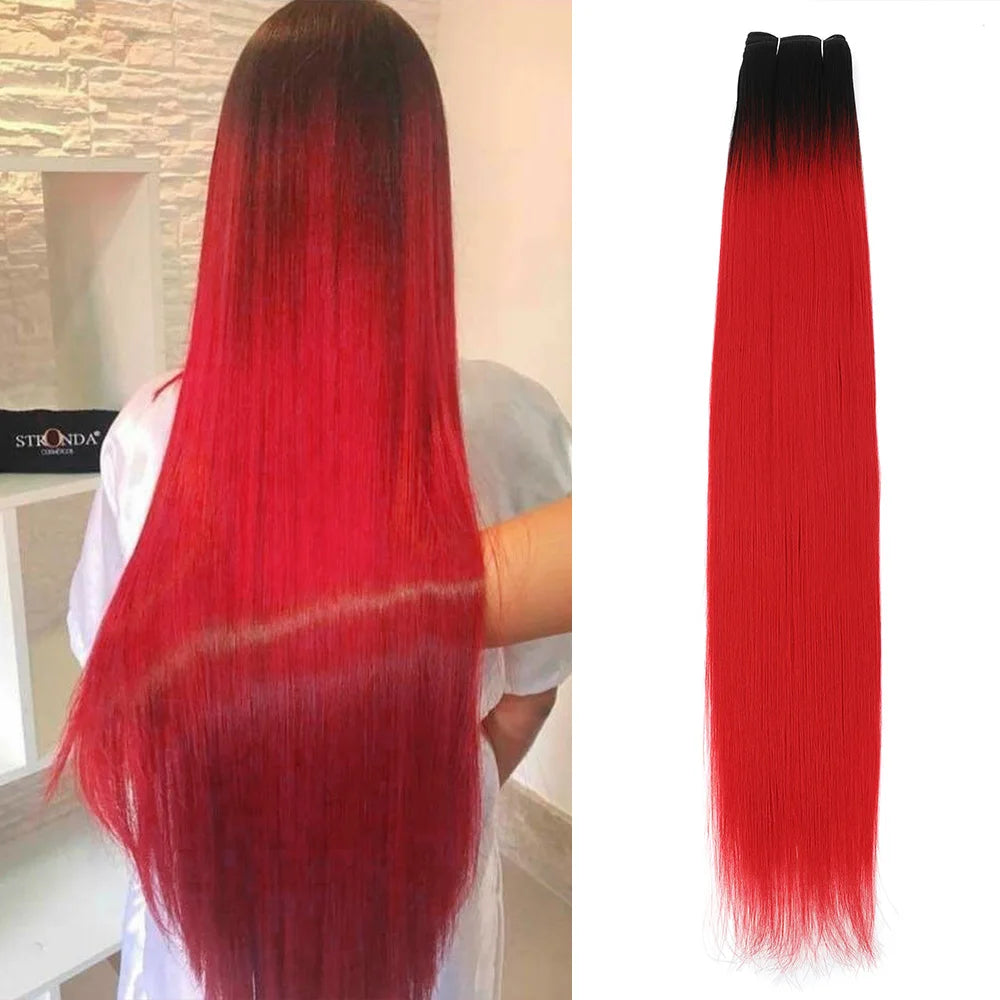 24-32 Inch Bio Protein Straight Hair Bundles Synthetic High Temperature 150g 200g Ombre Brown M888 Orange Soft Hair Weaving