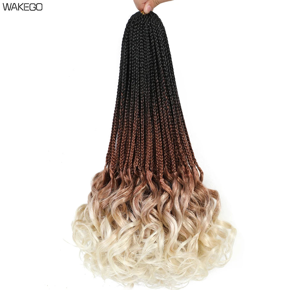 24 18 14 Inches French Curly Crochet Braids New Goddess Box Braids Bouncy French Curl Braid Hair Crochet Synthetic Braiding Hair