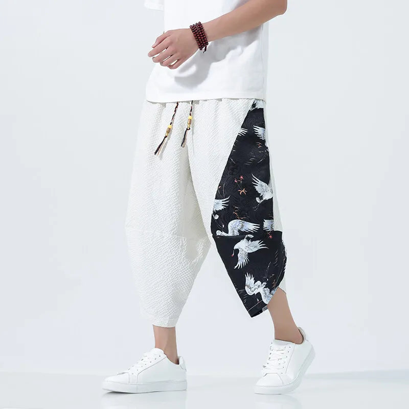 Summer Shorts Men Japanese Style Retro Comfortable Breathable Beach Pants Men Elastic Waistband Thin Loose Harun Casual Trousers