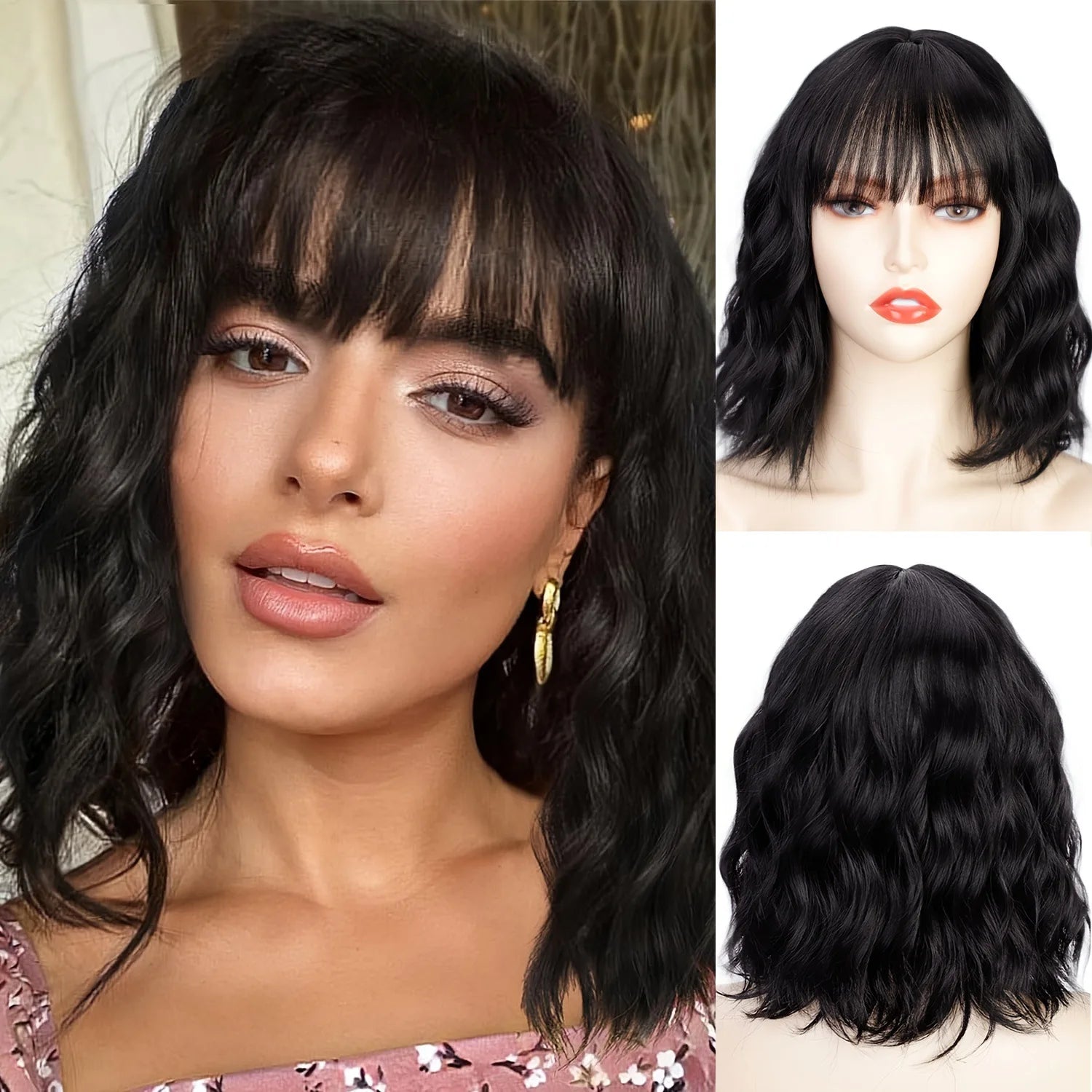 Fashionable orange synthetic wig with Liu seawater ripple daily wear cosplay party high temperature silk wig full head cover