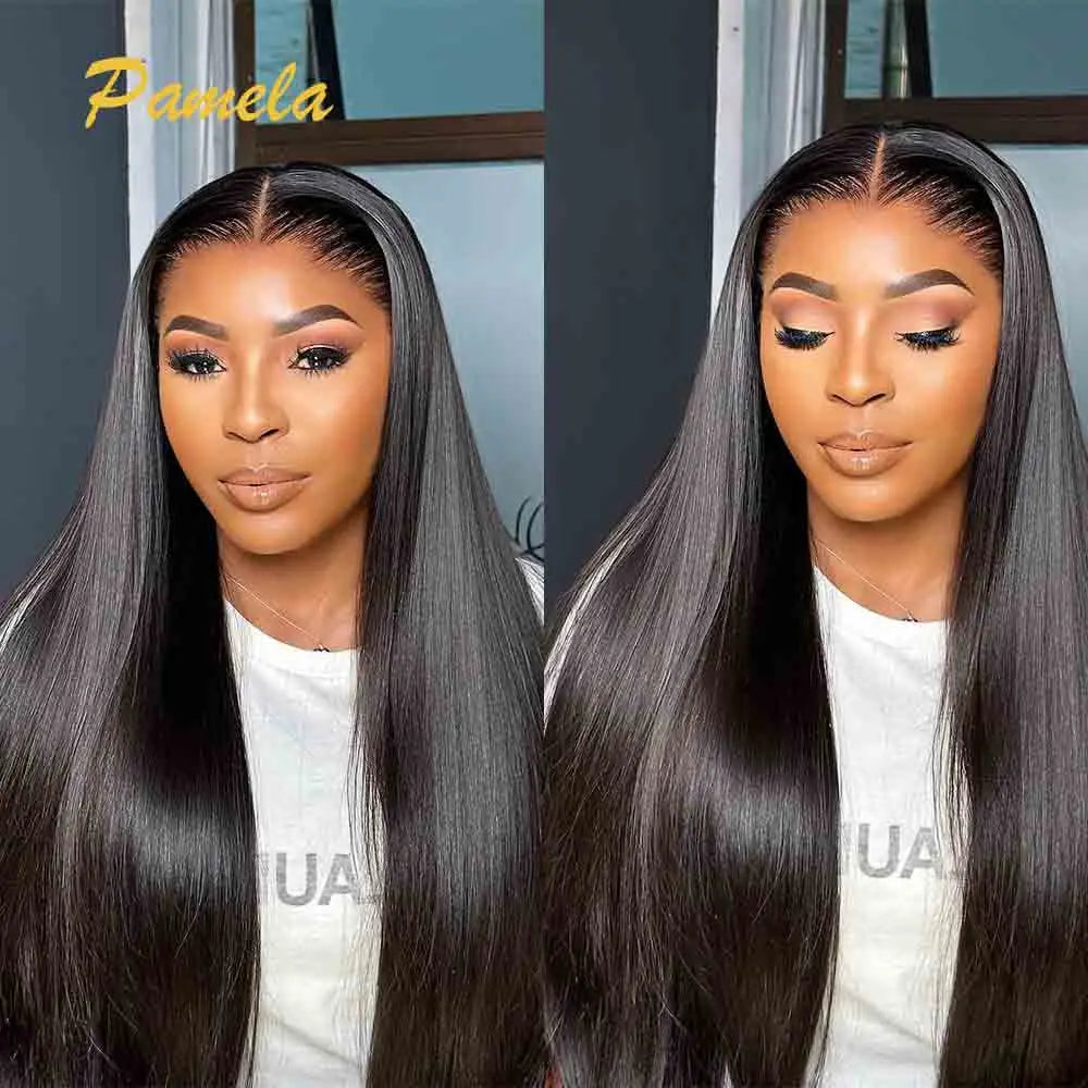 Double Drawn Bleached Knots Bone Straight Wig 250% Density 360 13x6 HD Transparent Lace Frontal Human Hair Wigs Pre plucked
