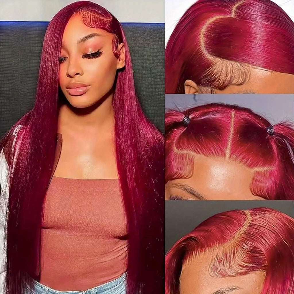 250 Density 99J Burgundy 13x6 Lace Frontal Human Hair Wigs Brazilian Colored 30 40 Inch Straight Red Lace Front Wigs Human Hair