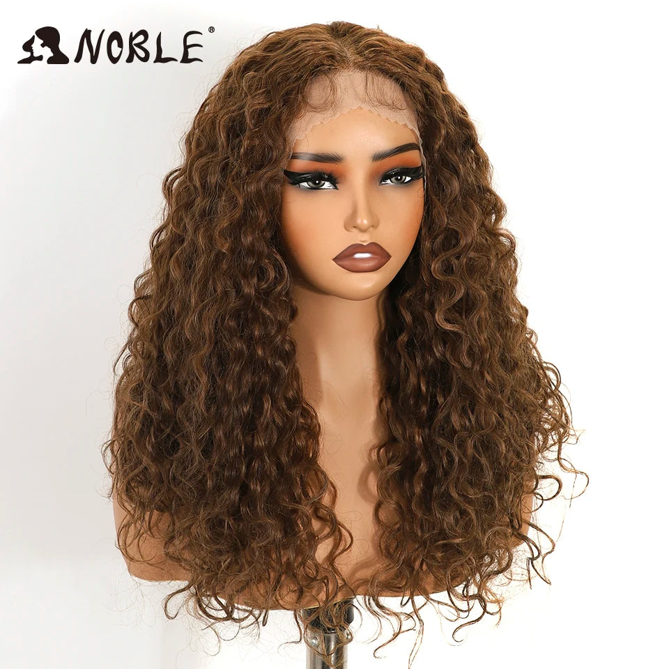 Noble Synthetic Lace Front Wig 22 Inch Curly Lace Part Water Wavy Mixed Brown Lace Wig For Women Lace Front Wigs For Women Wig