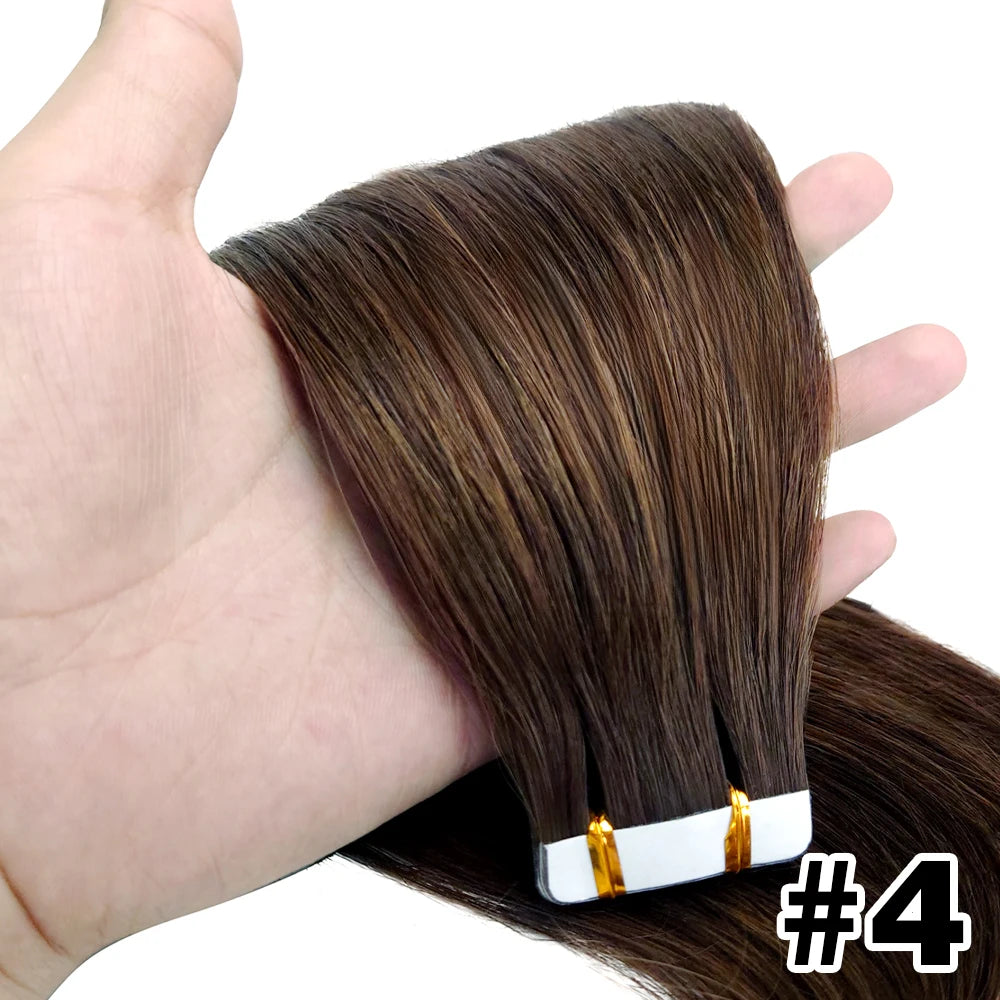 Remy Straight Tape In Hair Extensions Brown Invisible Blonde Virgin Skin Weft 100 Human Hair Extension 24 26 inch For Women