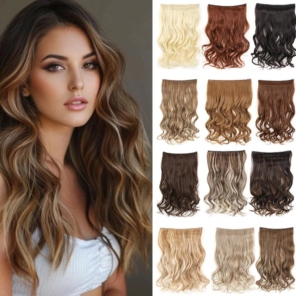 Invisible Wire in Synthetic Hair Extensions Body Wave 2 Clips in Hair Extensions 18" Fish Line Synthetic Hair Piece For Women