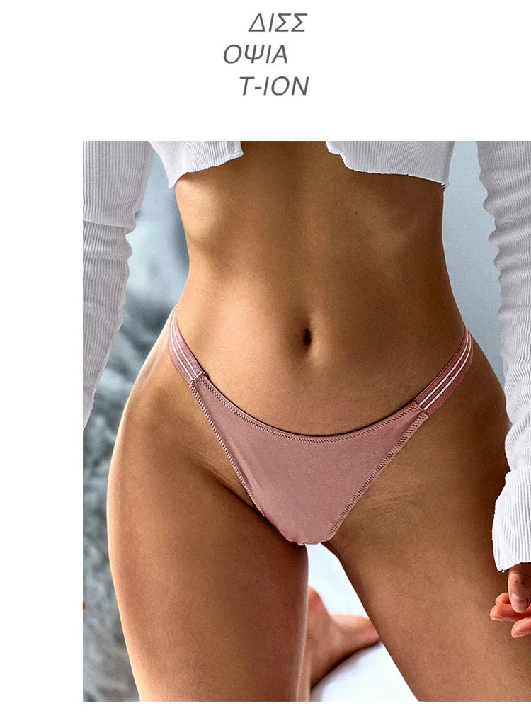 Women's low waist butt lift fitness sports high fork fashion thong thong sexy European and American ice silk T pants lingerie