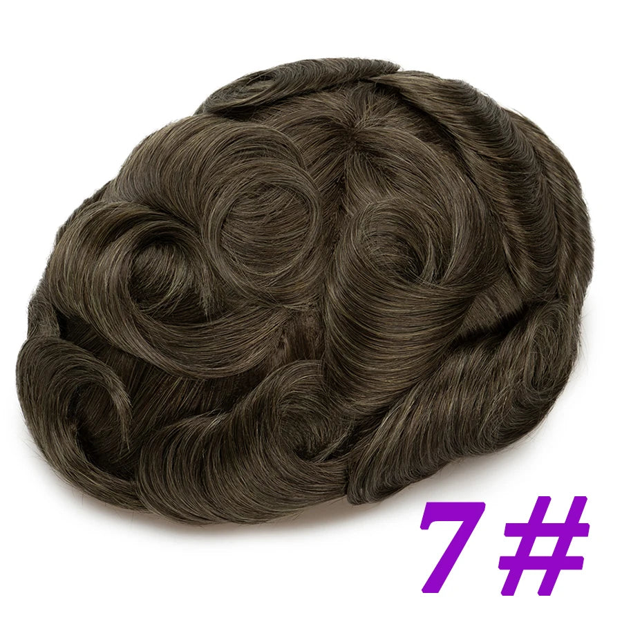 Men Toupees Real Hair Replacement Systems Thin Skin base Indian Human Remy Hair Toupee with Tapes Hairpiece Male Wig Touchcolor