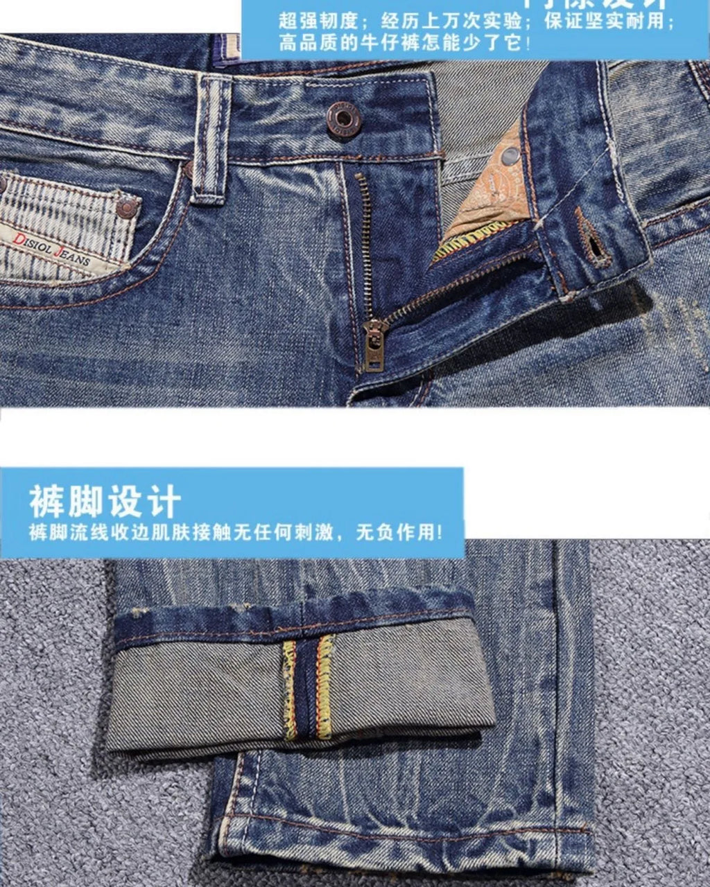 2023 Spring and Autumn New Classic Fashion Solid Color Ripped Small Foot Pants Men's Casual Comfort Elastic High Quality Jeans