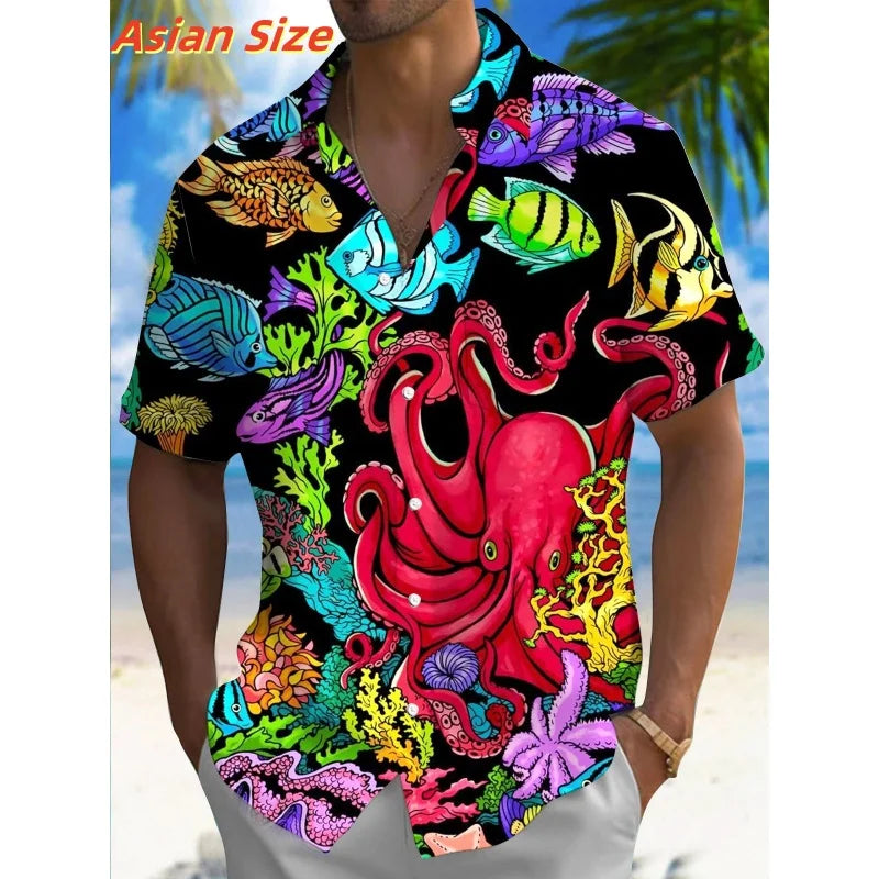 Dreamy Village Pattern Lapel Shirt For Men Flower Bird Boat 3D Printed Hawaiian Shirts Fashion Short Sleeve Tops Button Blouse