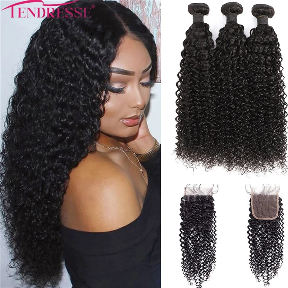 10A Mongolian Afro Kinky Curly Human Hair 2/3 Bundles with 4x4 Lace Closure 100% Unprocessed Virgin Kinky Curly Human Hair Weave